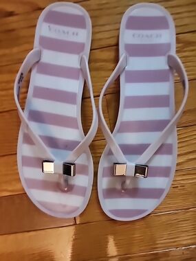 Coach London  Striped Jelly Flip Flops in Light Pink & White